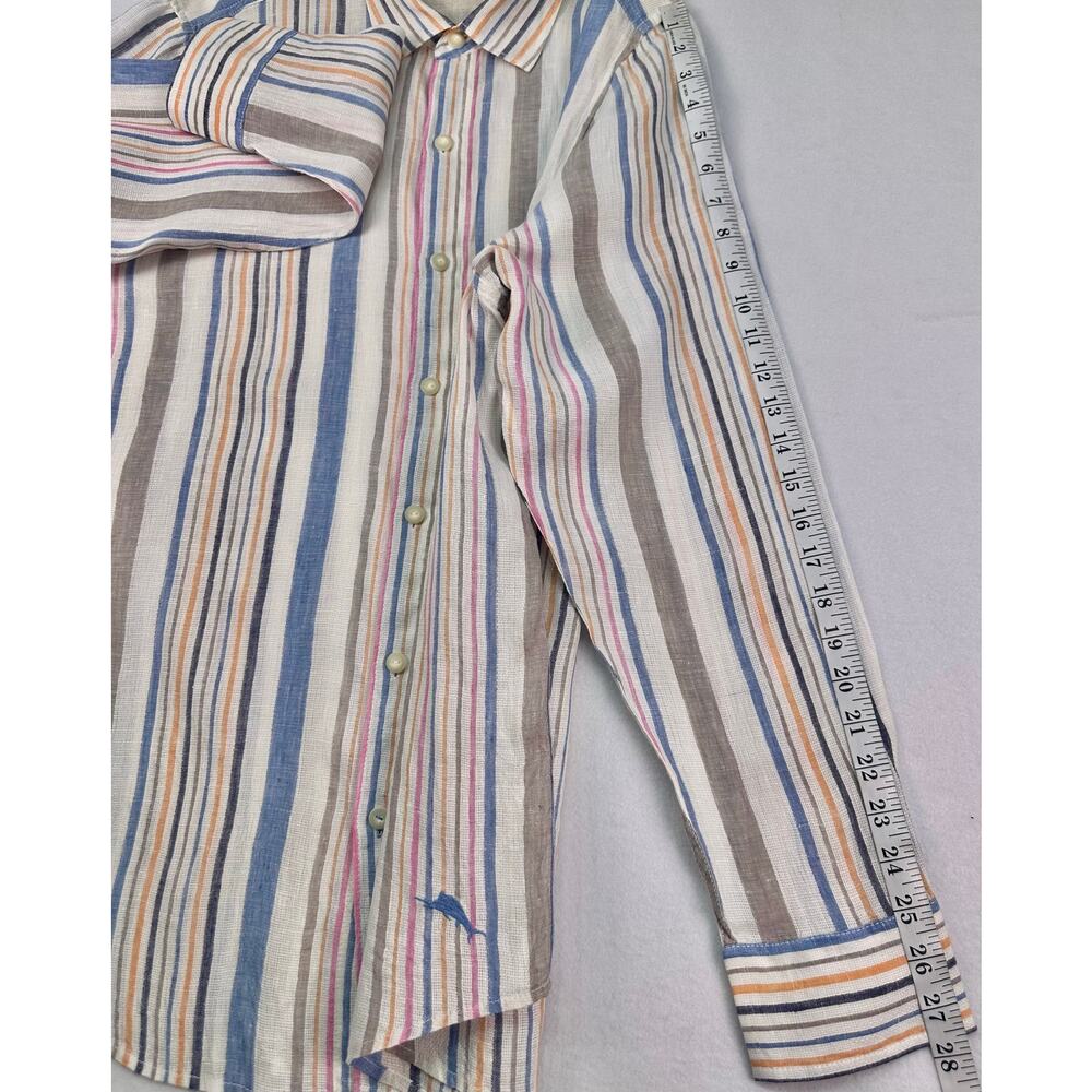 Tommy Bahama Striped 100% Linen Button Up Shirt Multi Color Long Sleeve Size XL - Picture 9 of 12